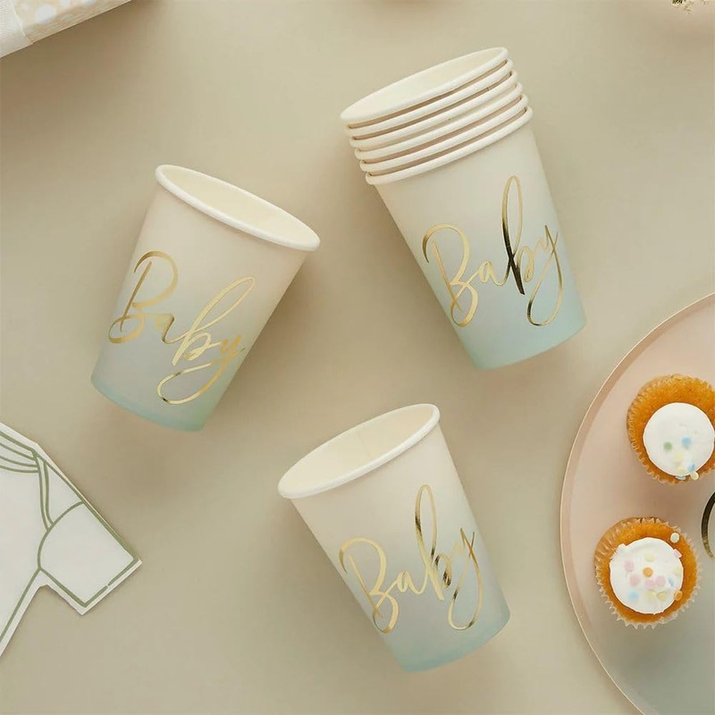 8 Sage Green Baby Cups, Baby Shower Party, Baby Shower,