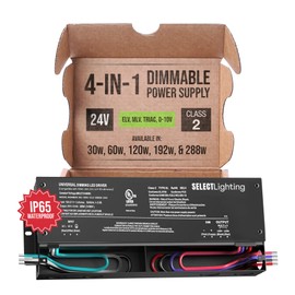 288W 24V Dimmable Driver, 4-in-1 (ELV, MLV, 0-10V, TRIAC), IP65 Waterproof, Class 2 for LED Tape Installation, Adaptive Dimming, Various Wattages for Architectural, Hospitality & Retail