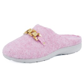 JOMIX Women's Winter Warm Fliz Slippers with Buckle, Lined Slippers, Plush Non-Slip Mules with Footbed, pink