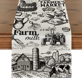 Artoid Mode Tractor Milk Farm Table Runner, Cow House Fall Kitchen Dining Table Decoration for Outdoor Home Party 13x108 Inch