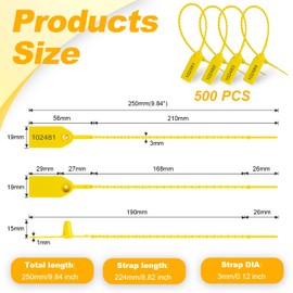500 Pcs Plastic Tamper Seals Fire Extinguisher Tags Security Tags Numbered Tags with Zip Tie Safety Disposable Self-Locking Signage 250mm Length (Yellow)