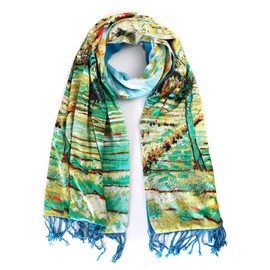 REEMONDE Painting Scarfs for Women Pashmina Shawls and Wraps Scarf long Large Warm Reversible Scarves Famous Art Collection (Orchard in Bloom)