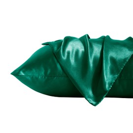 BEDSUM 2 Pack King Silk Satin Pillowcases for Hair and Skin, Silky Soft and Luxurious Bedding Pillow Cases with Envelope Closure, 20x40 Inches, Dark Green