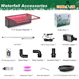 LONGRUN Waterfall Spillway Multi-Color LED Light Outdoor Pool Fountain, Acrylic Water Spillway Koi Pond Waterfalls Fountains Kit for Garden Patio Swimming Pool Koi Ponds Decoration-11.8"