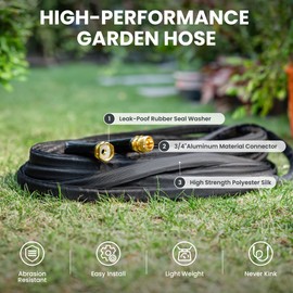 Giraffe Tools Garden Hose 75FT Lightweight Lay Flat Water Hose Kink Free Flexible Hose with 9 Spray Function Nozzle, Black
