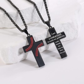 Zocomi Baseball Cross Necklace for Boys Men Stainless Steel Pendant Chain Bible Verse Religious Christian First Communion Confirmation Baptism Jewelry Gift Stuff Accessories Christmas Teenager Black