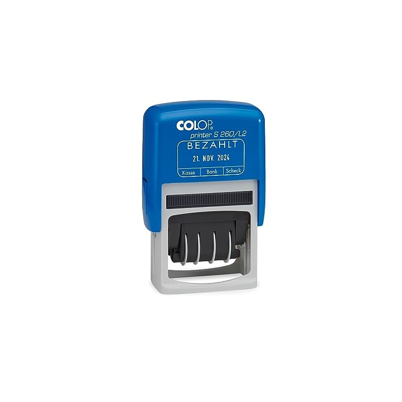COLOP Date Stamp Printer S 260 with Text BEzahlt, Blue