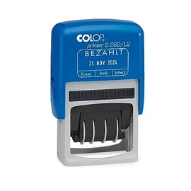 COLOP Date Stamp Printer S 260 with Text BEzahlt, Blue / Red