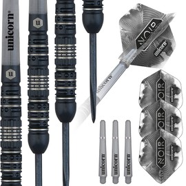 Unicorn Steel Tip Darts Set | Noir Style 4 | 90% Tungsten Barrels with Black Titanium Coating & Black Volute Points | 23 g