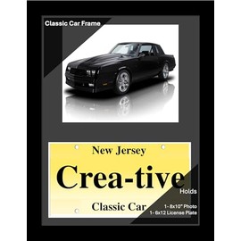 Creative Picture Frames 8x10 Manhattan Black Classic Car Frame with 6x12 License Plate Frame Display with Black Mat