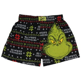 How the Grinch Stole Christmas Adult Always Grinchy Fairisle Boxer Shorts Sleepwear Loungewear for Men Women (Large) Black