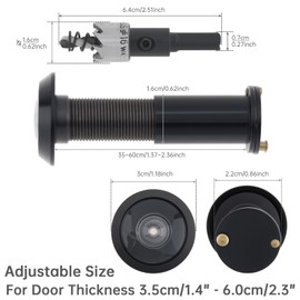 HOJLKLD Door Viewer Peephole, 220-degree Solid Brass Peep Hole for Front Door with 16 mm/0.63 inch Drill Bit for 1-1/2" to 2-3/8" Doors, Door Viewer with Privacy Cover (Black)
