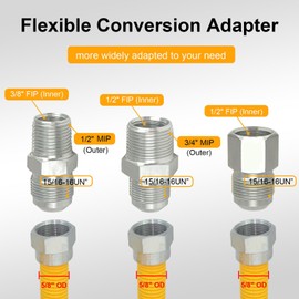 TT FLEX Gas Connector Kit 48 inch, Dryer Gas Line Hose with 1/2" FIP & 1/2" MIP & 3/4" MIP Fittings, Stainless Steel Gas Hose (OD 5/8") for Dryer, Stove, Tankless Water Heater