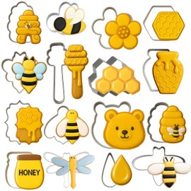 16PCS Bee Cookie Cutters Set – Stainless Steel Baking Molds for Kids Baby Shower Birthday Party Cute Bumblebee Shapes Variety Pack for Cookies Fondant and Crafts