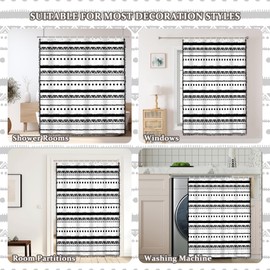 AOFOTO Boho Shower Curtain Black Striped Geometric Pattern Shower Curtains for Bathroom Tassel Bohemian Shower Curtain Modern Bathroom Home Decor with Hooks Waterproof 70x96 Inches