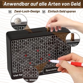 Selizo Wooden Money Box with Counter, Money Box with Numbers Ticking, Holiday Fund Money Box, Savings Bank with Savings Goal, Money Saving Box €3,000 Euro No Assembly