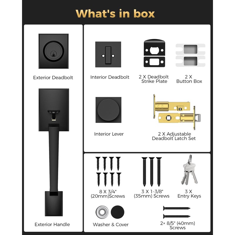 Mensarix Front Door Handle and Deadbolt Set, Matte Black Front