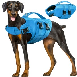 Kuoser Dog Life Jacket, High Flotation Dog Life Vest for Swimming Boating, Reflective Dog Swimming Vest Pet Life Preserver with Rescue Handle