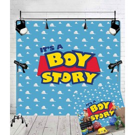 Art Studio It's a Boy Story Backdrop Birthday Party Theme Photo Background Blue Sky White Clouds Photography Backdrops Baby Shower Kids Hero Photo Booth Studio Props Vinyl 6x6ft