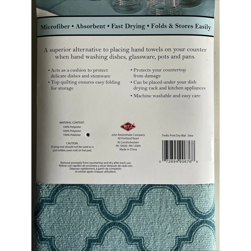 Ritz Trellis Print Reversible Mat Fast Drying Aqua Blue Folds