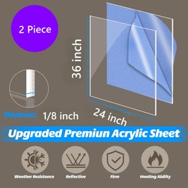 DYCacrlic 2 Pack 24x36 Clear Acrylic Plexiglass Sheet 1/8 Thick Cast Acrylic Sheet, 3mm Transparent Acrylic Board - 24x36 Plexi Glass Perspex Panel for Painting Shelf DIY Wedding Signs Cut to Size