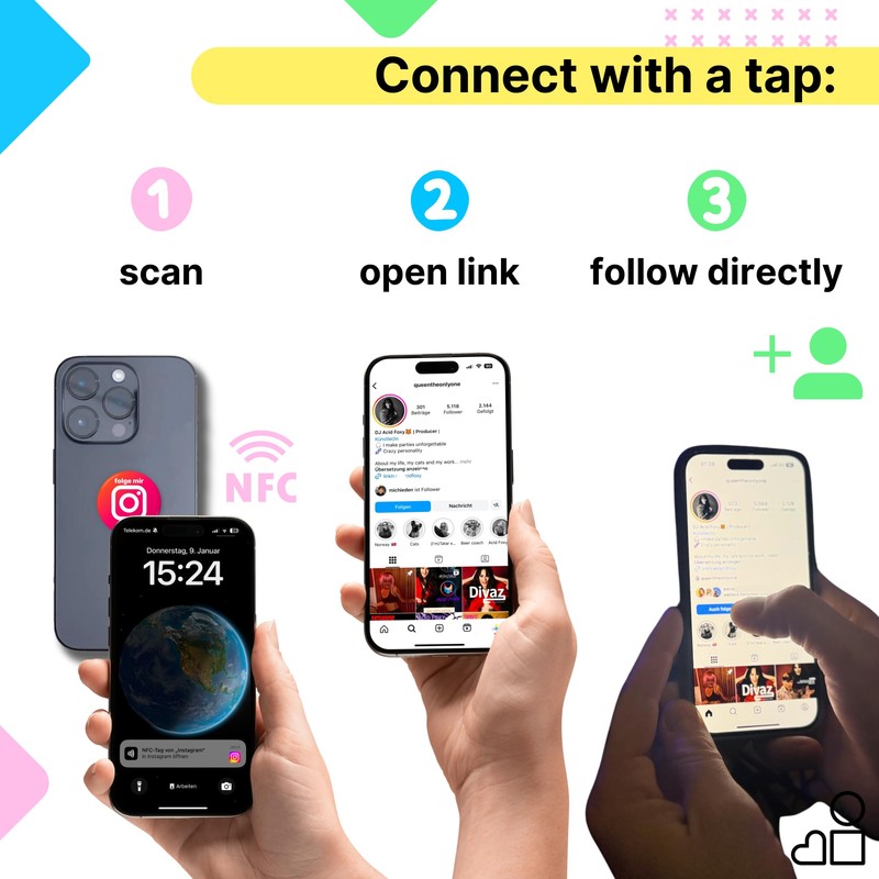 Instagram Follow Us NFC Sticker, 3 cm, 2 Pack -