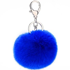JewelBeauty Fur Ball PomPom Key Chain Keychain Key Ring Handbag Pendant Purse Charm Decor (Blue)
