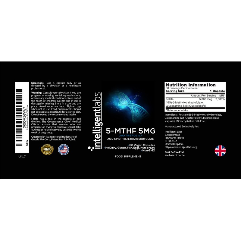 Intelligent Labs 5MG L-5 MTHF by Intelligent Labs, L-5 Methylfolate
