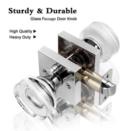 coolnews Crystal Glass Door Knobs Interior with Lock, Modern Round Privacy Door Knob for Bathroom Bedroom, Polished Chrome
