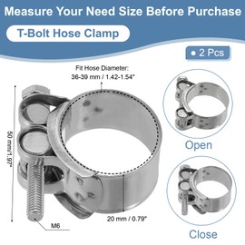 PATIKIL 36-39mm T-Bolt Hose Clamp, 2 Pack Intercooler Pipe Tube Clamps 304 Stainless Steel Radiator Hose Clamp for 1.42"-1.54" Pipe