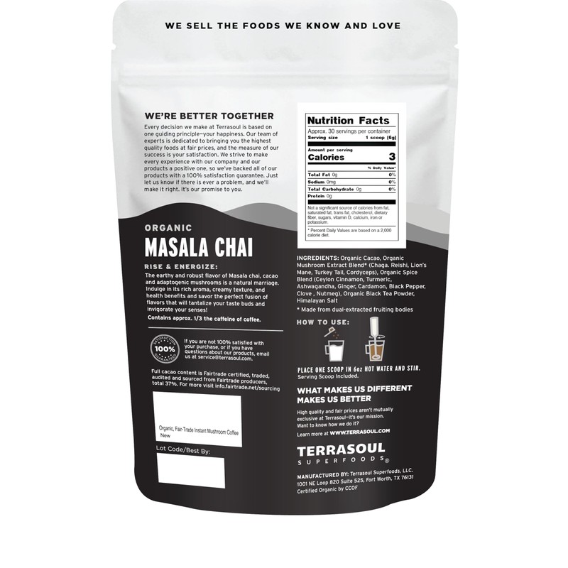 Terrasoul Superfoods Organic Instant Masala Chai, 6.35oz - 30 Servings