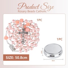 Rosariene Pearls Catholic - Confirmation Gifts for Teenage Girls, Silver Simple Style Metal Gift Box, White Imitation Pearl Rosary, Plastic