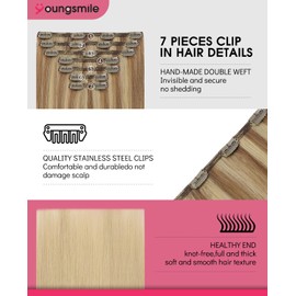 Youngsmile Balayage Clip in Hair Extensions Human Hair,#10/27/27 Ash Blonde with Bleach Blonde Real Human Hair Extensions Clip in, Soft Silk Straight,22 Inch 160 Gram 7Pcs (7C#10/27/27-22Inch)