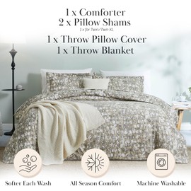 Southshore Fine Living, Inc. 5-Piece Full/Queen Size Comforter Set, Down Alternative with Acrylic Throw Blanket for Bed, 2 XL Pillow Shams, Throw Pillow Cover, Ultra-Soft Microfiber, Rhythm Taupe
