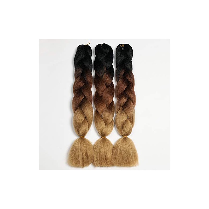 Showjarlly Box Braid Hair Extensions, 24inch Black/Dark Brown/Light Brown Ombre