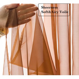 PI Short Sheer Curtains 45 Inches Long with Grommet,Light Filter Sheer Window Curtain for Café/Kitchen 2 Panels (W52 X L45, Brown)