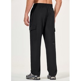 BALEAF Men's Hiking Pants Cargo Quick Dry Waterproof Elastic Waist strentch Straight Leg Lightweight UPF 50+ for Work Size L Black