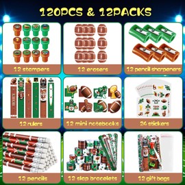 Ben Louis 120Pcs Football Party Favors Sports Theme Party Pencils Stickers School Stationery Bulk for Kids Football Birthday Party Team Gift Goodie Bag Fillers Classroom games Rewards Supplies