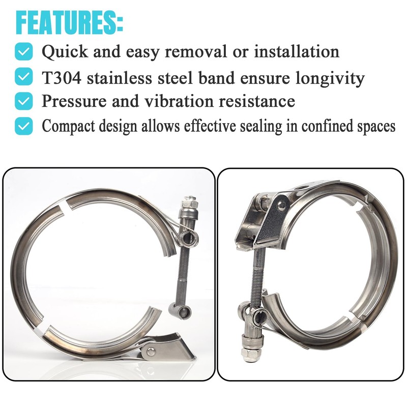 Elifecenter 3.5 Inch Exhaust V band Clamp T304 Stainless Steel