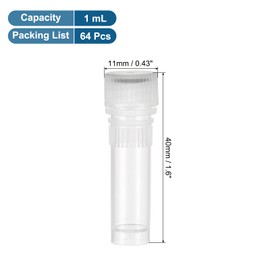 PATIKIL 1.0ml Plastic Low Temperature Vial 64pcs Low Temperature Storage Tube Lab Freeze Test Tube Container Storage Screw Cap Lab for Lab Science White Clear