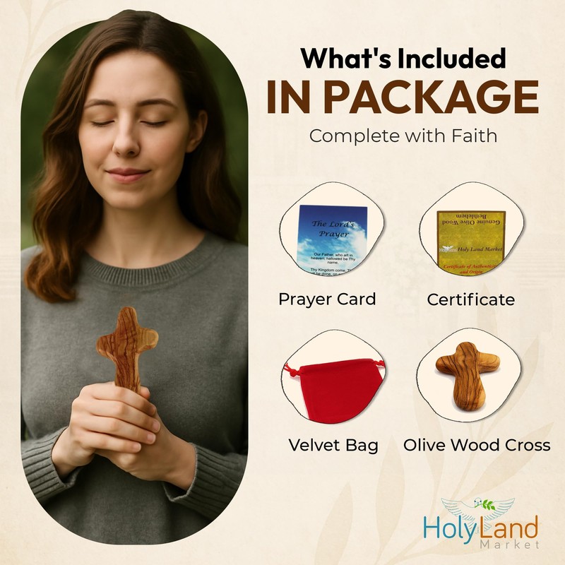 Holy Land Market 6 Olive Wood Holding Hand Crosses -