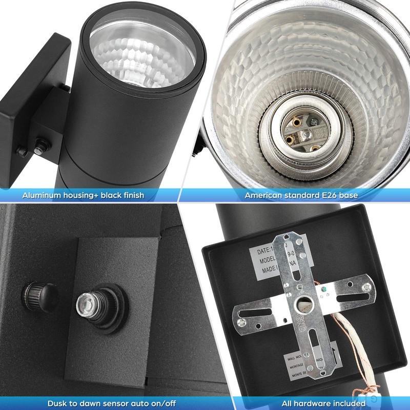 Modern Outdoor Wall Light with Dusk to Dawn Sensor, Exterior