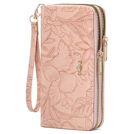 SENDEFN Women's Large Purse in Long Format, Women's Purse with Double Zip, Women's Clutch Wallet with Coin Compartment and Removable Wrist Strap, Women's Purse, Pale Pink