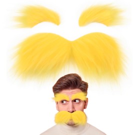 Yan Dream Yellow Fake Mustache and Eyebrows Self Adhesive Yellow Big Fake Beard Cosplay Party Facial Hair