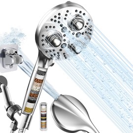 Filter Handheld Shower Head for Residual Chlorine Remove,10-Spray Modes Massage Showerhead, Large Powerful Handheld Showerhead with 79in Hose Detachable (Premium Chome)