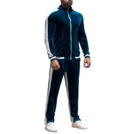 RPOVIG Velour Tracksuit Sweatsuit Velvet:Men's Jogging track suit 2 Pieces Set Zip Up Sweatshirts Jacket Pants With Pockets, Blue, 3X-Large