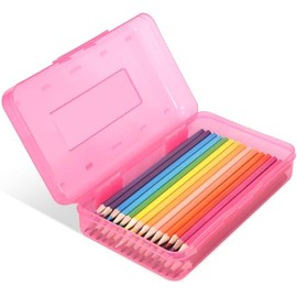 Caja de lápices de plástico de color, estuche de gran capacidad, cajas de lápices para niños y adultos, caja de lápices duros con tapa a presión para suministros escolares de oficina (rosa),