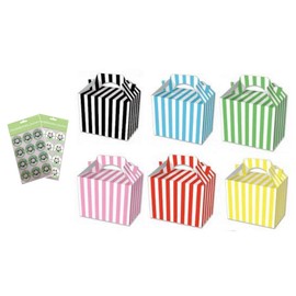 CANDY STRIPED BOX PARTY MEAL FOOD PICNIC GIFT BOXES WITH SEAL STICKERS (Mixed, 20)