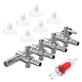 Pawfly 4-Way Air Distributor Stainless Steel Air Flow Regulator Check Valve for Air Pumps Fish Tank Multiple Distributor Aquarium Air Control Valve with 1 Check Valve and 6 Suction Cup Retaining Clips