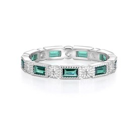 Ladies 925 Sterling Silver Sapphire & Baguette Cut Emerald Eternity Ring (O)